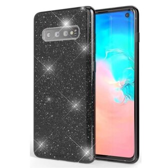 Samsung S10 Plus Siliconen Glitter Hoesje Zwart