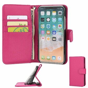 iPhone XR Leder Hoesje Met Pasjeshouder Bookcase Roze