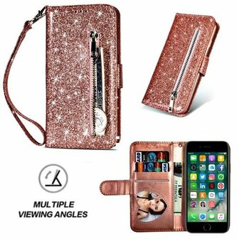 iPhone 7 Glitter Hoesje Met Pasjeshouder Bookcase Rose Goud