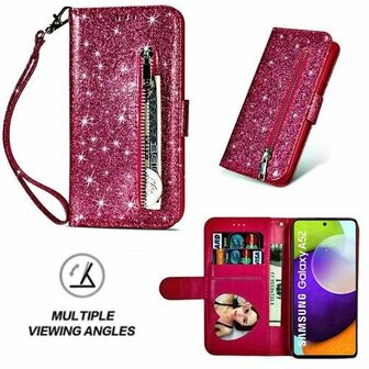 Samsung A52 5G Glitter Hoesje Met Pasjeshouder Bookcase Roze