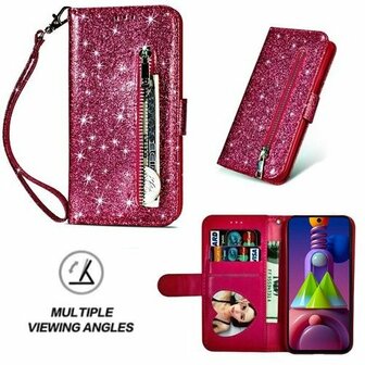 Samsung A51 Glitter Hoesje Met Pasjeshouder Bookcase Roze