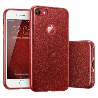 iPhone 7 Siliconen Glitter Hoesje Rood