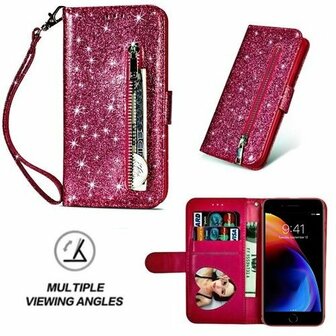 iPhone 8 Glitter Hoesje Met Pasjeshouder Bookcase Roze