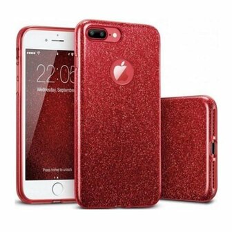 iPhone 7 Plus Siliconen Glitter Hoesje Rood