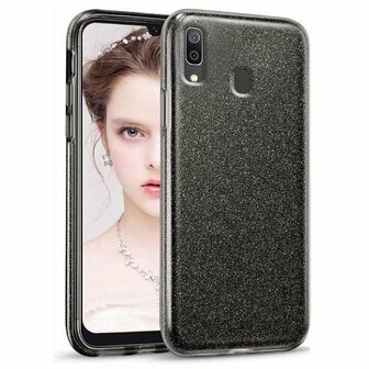 Samsung A10s Siliconen Glitter Hoesje Zwart