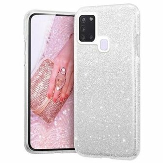 Samsung A21s Siliconen Glitter Hoesje Zilver