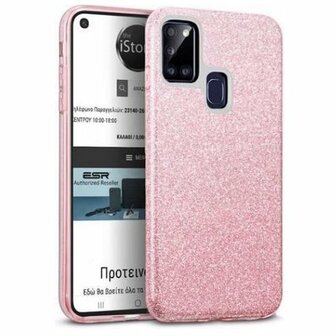 Samsung A21s Siliconen Glitter Hoesje Rose Goud