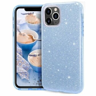 iPhone 11 Pro Max Siliconen Glitter Hoesje Blauw