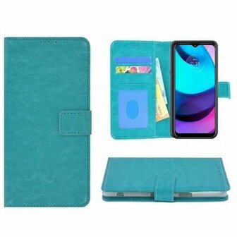 Motorola Moto E20 Hoesje Met Pasjeshouder Bookcase Turquoise