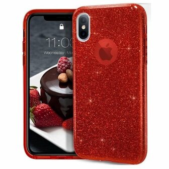 iPhone XS Max Siliconen Glitter Hoesje Rood