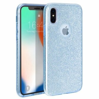 iPhone XR Siliconen Glitter Hoesje Blauw