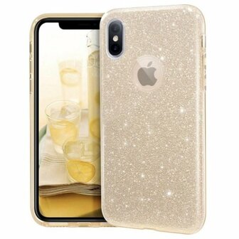 iPhone X Siliconen Glitter Hoesje Goud