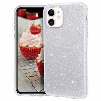 iPhone 12 Mini Siliconen Glitter Hoesje Zilver