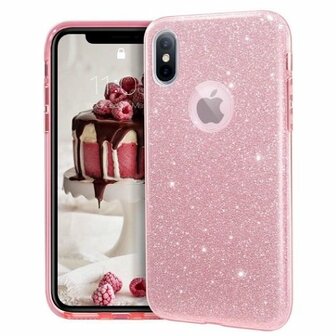 iPhone X Siliconen Glitter Hoesje Rose Goud