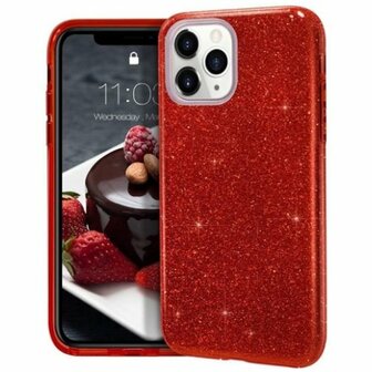 iPhone 11 Pro Max Siliconen Glitter Hoesje Rood