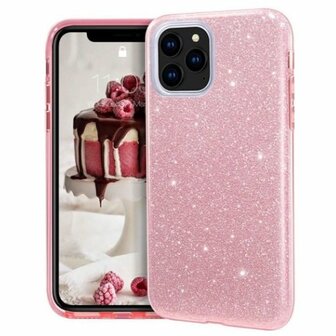 iPhone 12 Siliconen Glitter Hoesje Rose Goud