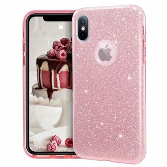 iPhone XS Max Siliconen Glitter Hoesje Rose Goud