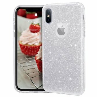 iPhone XS Max Siliconen Glitter Hoesje Zilver