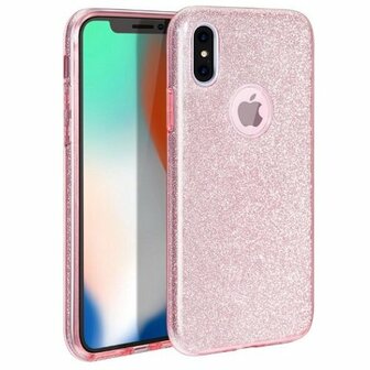 iPhone XR Siliconen Glitter Hoesje Rose Goud