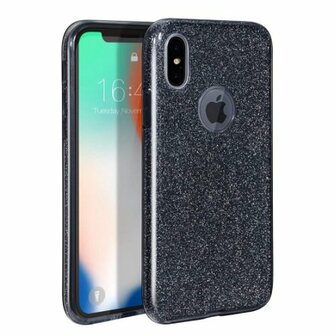 iPhone XR Siliconen Glitter Hoesje Zwart