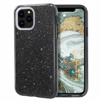 iPhone 12 Siliconen Glitter Hoesje Zwart