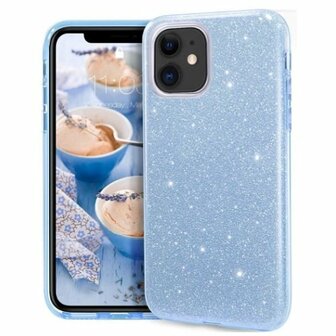 iPhone 12 Mini Siliconen Glitter Hoesje Blauw