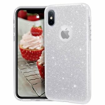 iPhone X Siliconen Glitter Hoesje Zilver