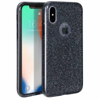 iPhone X Siliconen Glitter Hoesje Zwart