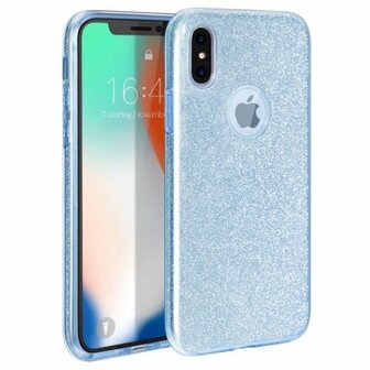 iPhone X Siliconen Glitter Hoesje Blauw