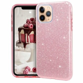 iPhone 11 Pro Max Siliconen Glitter Hoesje Rose Goud