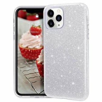 iPhone 11 Pro Max Siliconen Glitter Hoesje Zilver