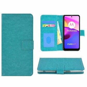 Motorola Moto E40 Hoesje Met Pasjeshouder Bookcase Turquoise