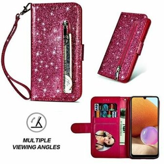 Samsung A32 4G Glitter Hoesje Met Pasjeshouder Bookcase Roze