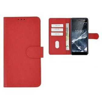 Nokia 5.1 Hoesje Met Pasjeshouder Bookcase Rood