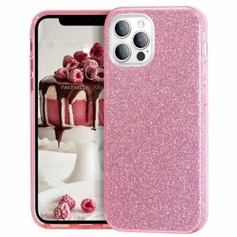 iPhone 12 Mini Siliconen Glitter Hoesje Rose Goud