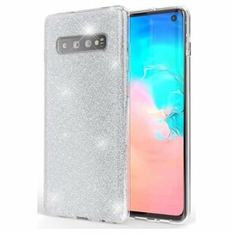 Samsung S10 Plus Siliconen Glitter Hoesje Zilver