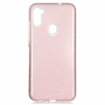 Samsung A11 Siliconen Glitter Hoesje Rose Goud