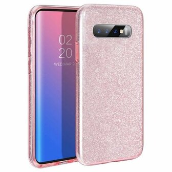 Samsung S10 Plus Siliconen Glitter Hoesje Rose Goud