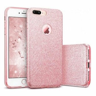 iPhone 8 Siliconen Glitter Hoesje Rose Goud