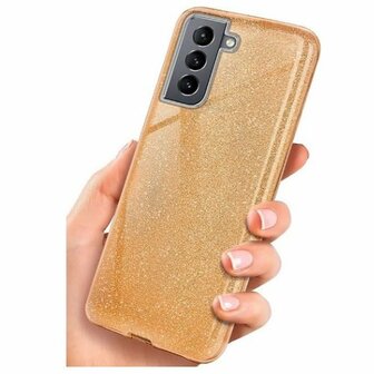 Samsung S21 Siliconen Glitter Hoesje Goud