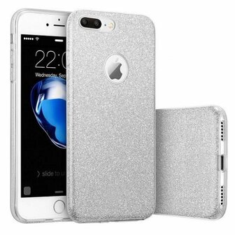 iPhone 7 Plus Siliconen Glitter Hoesje Zilver