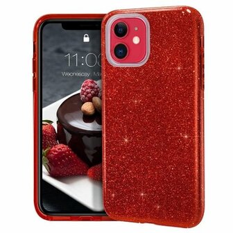 iPhone 12 Mini Siliconen Glitter Hoesje Rood