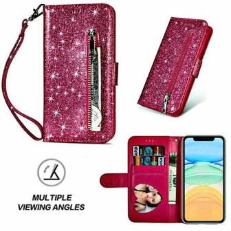 iPhone 11 Glitter Hoesje Met Pasjeshouder Bookcase Roze