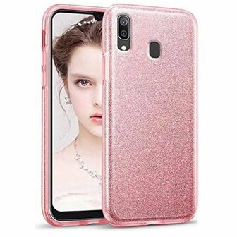 Samsung A01 Siliconen Glitter Hoesje Rose Goud