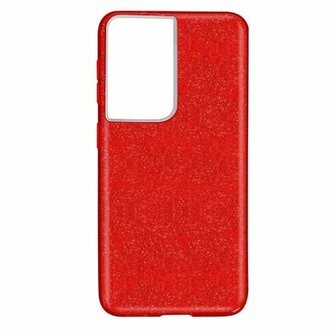 Samsung S21 Ultra Siliconen Glitter Hoesje Rood