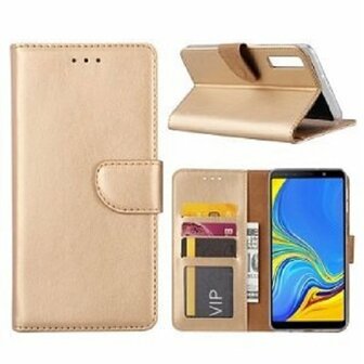 Samsung A7 2018 Hoesje Met Pasjeshouder Bookcase Goud