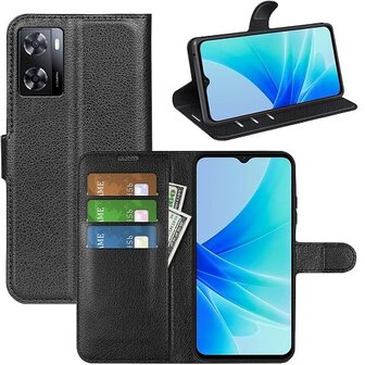 OPPO A57 Hoesje Met Pasjeshouder Bookcase Zwart