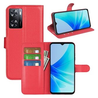 OPPO A57 Hoesje Met Pasjeshouder Bookcase Rood