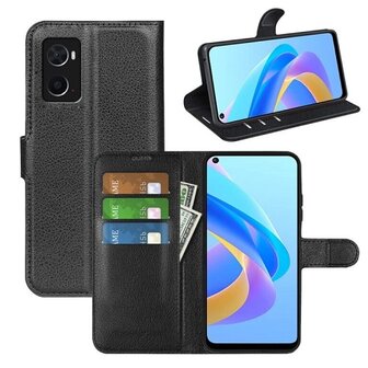 OPPO A96 Hoesje Met Pasjeshouder Bookcase Zwart