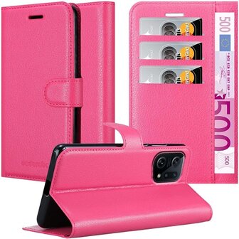 OPPO Find X5 Hoesje Met Pasjeshouder Bookcase Roze